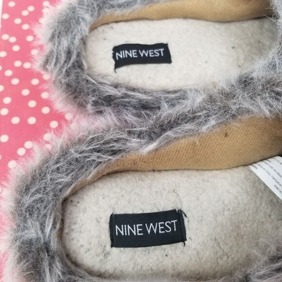 NINE WEST SLIPPERS W/FUR TRIM. SIZE L (9-10) - Picture 2 of 12